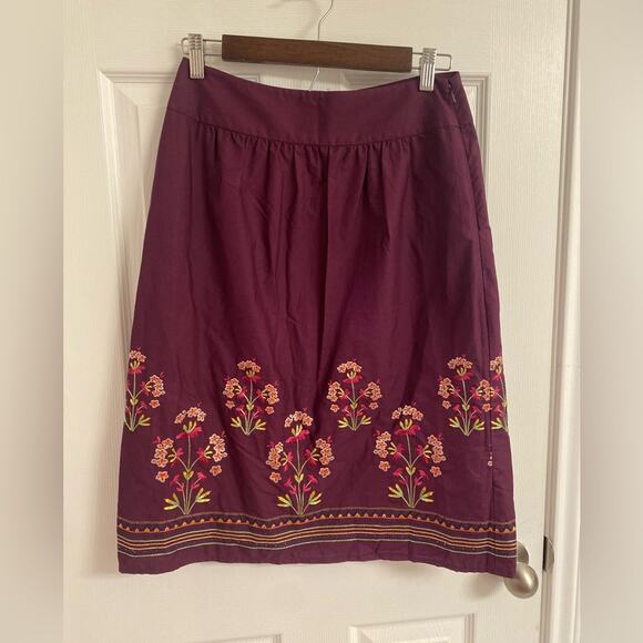 Talbots Women’s Floral Embroidered Skirt Plum Size 4 Bohemian Folkloric Casual - Picture 1 of 5